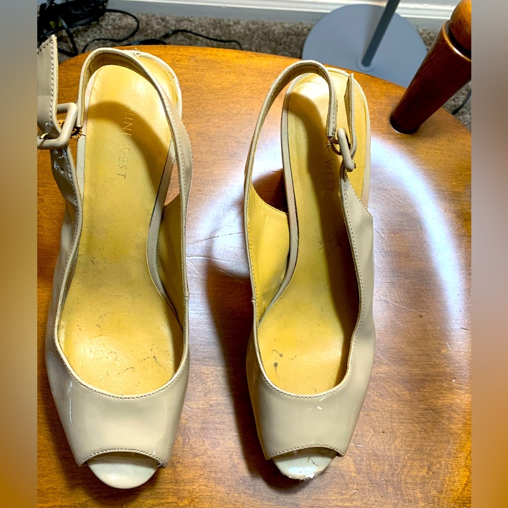 Nine West Beige Slingback Wedges